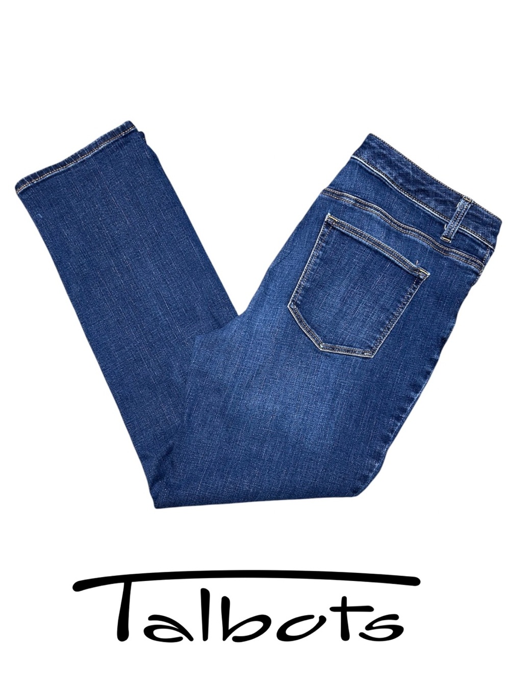TALBOTS Womens Jeans Sz 10P Petite Mid Rise Blue straight leg Stretch $109